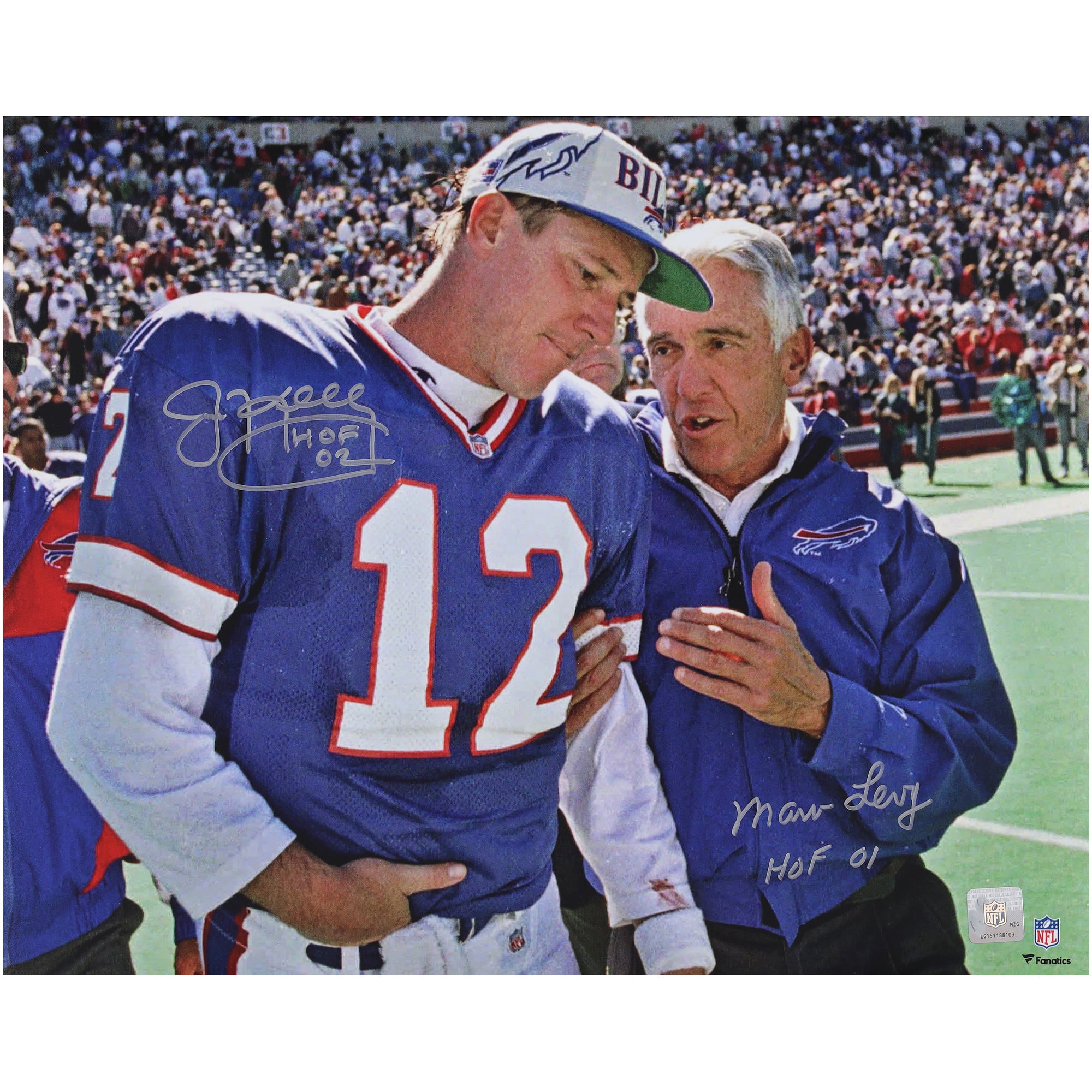 Marv Levy & Jim Kelly Buffalo Bills Autographed 16" x 20" Talking Together Photograph with Multiple Inscriptions