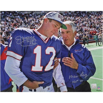 Marv Levy & Jim Kelly Buffalo Bills Autographed 16" x 20" Talking Together Photograph with Multiple Inscriptions