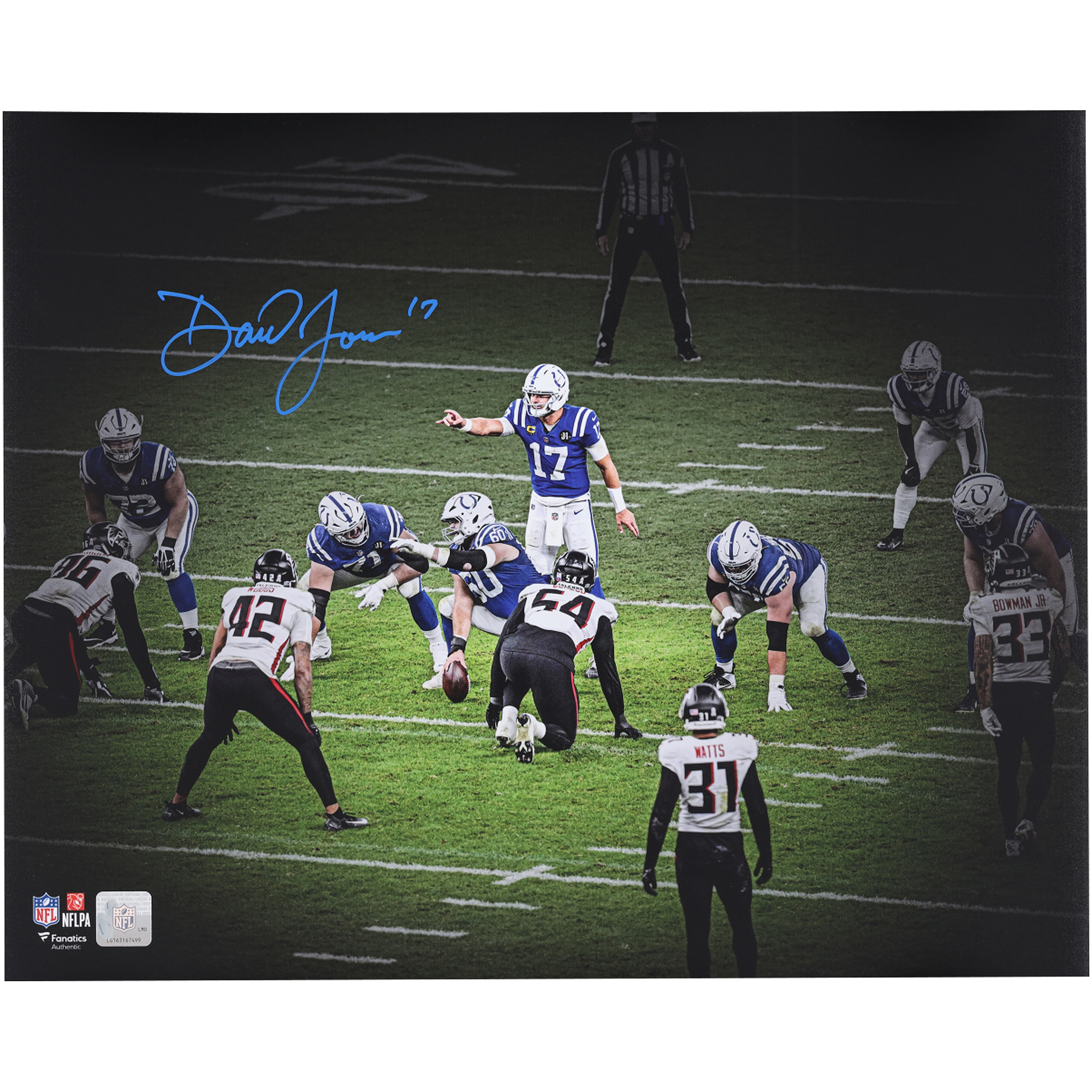 Daniel Jones Indianapolis Colts Autographed 16" x 20" Pointing at the Line of Scrimmage Spotlight Photograph
