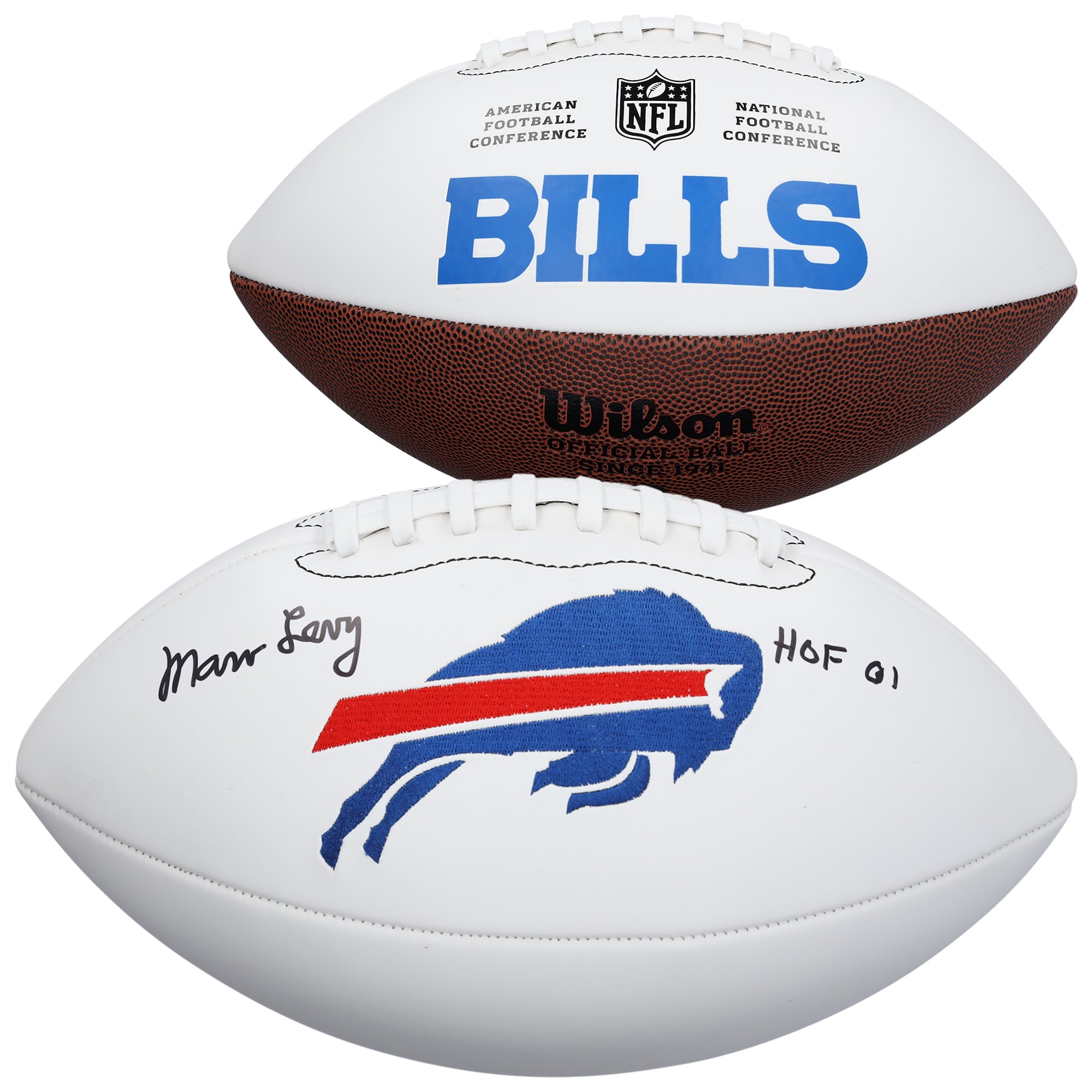 Marv Levy Buffalo Bills Autographed Wilson White Panel Football with "HOF 01" Inscription