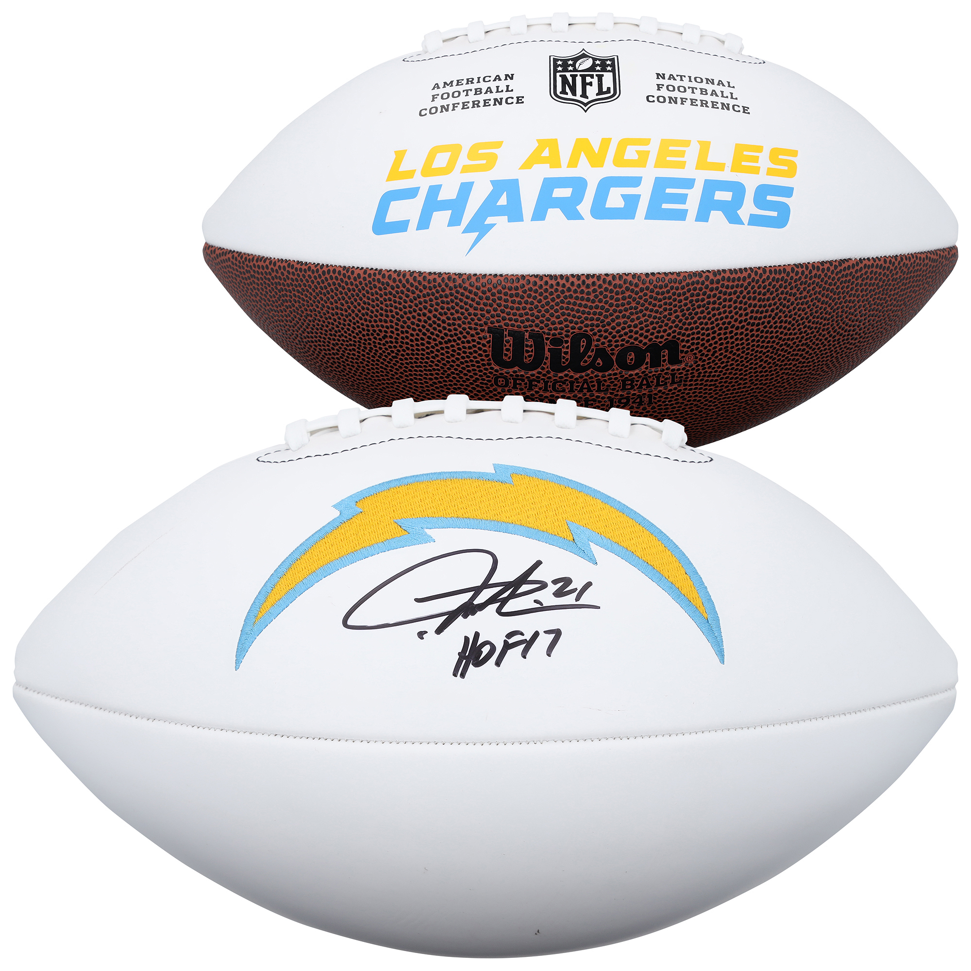 LaDainian Tomlinson Los Angeles Chargers Autographed Wilson White Panel Football with "HOF 17" Inscription