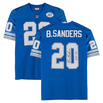 Barry Sanders Detroit Lions Autographed Blue Mitchell & Ness 1991 Authentic Jersey with "HOF 04" Inscription