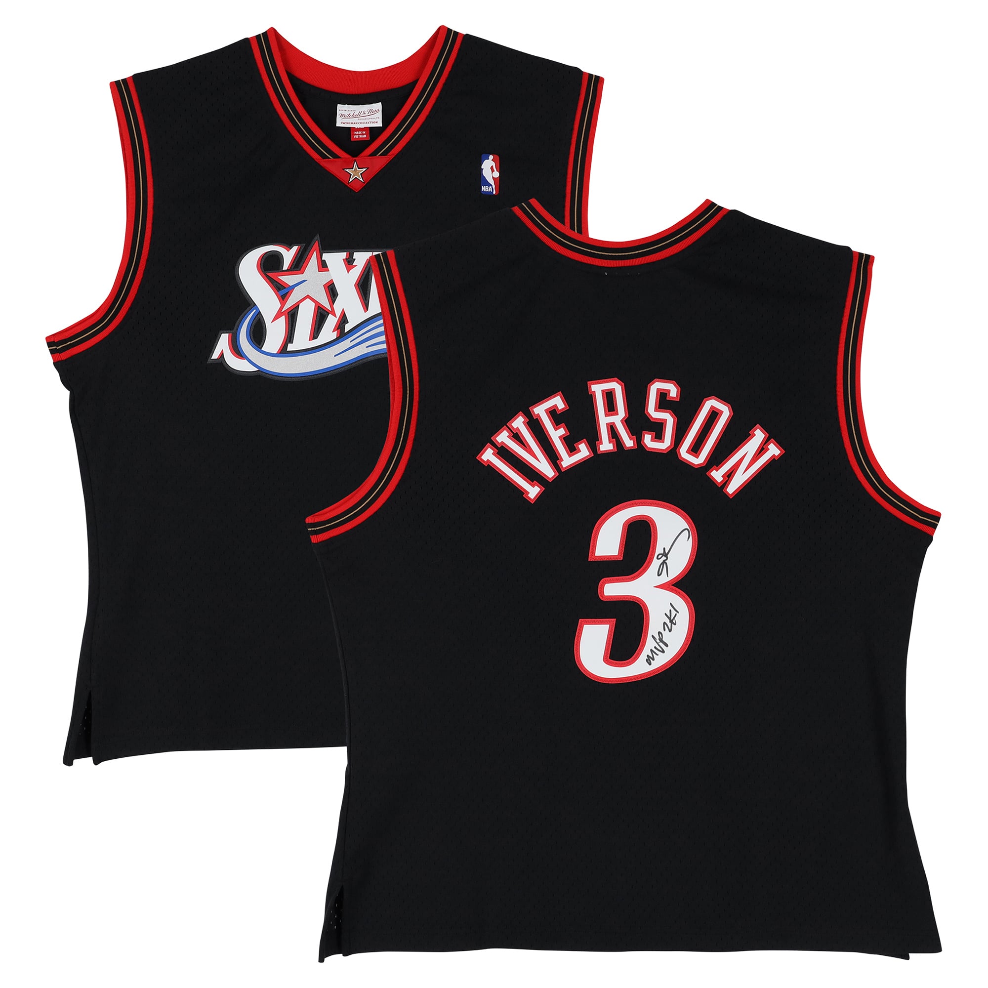 Allen Iverson Philadelphia 76ers Autographed Black Mitchell & Ness 2001 Swingman Jersey with "HOF 2K16" Inscription