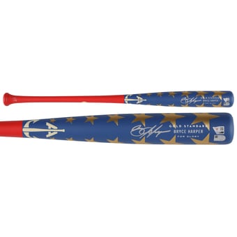 Bryce Harper Philadelphia Phillies Autographed Player-Issued Blue and Red Anchor Bat from the 2026 MLB Season