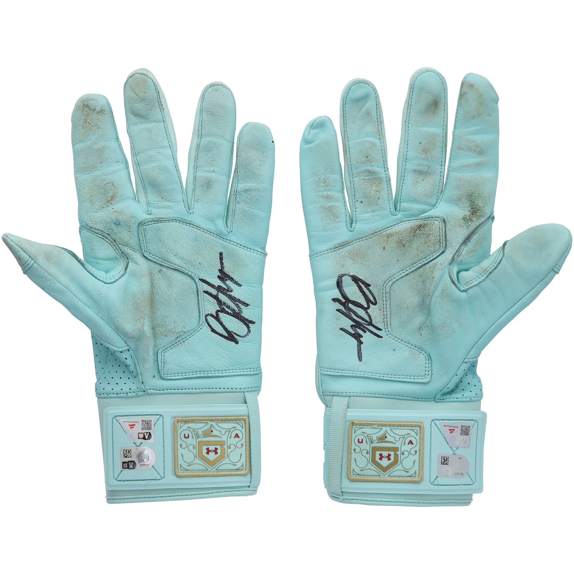 Bryce Harper Philadelphia Phillies Autographed Game-Used Teal Under Armour Batting Gloves from the 2026 MLB Season