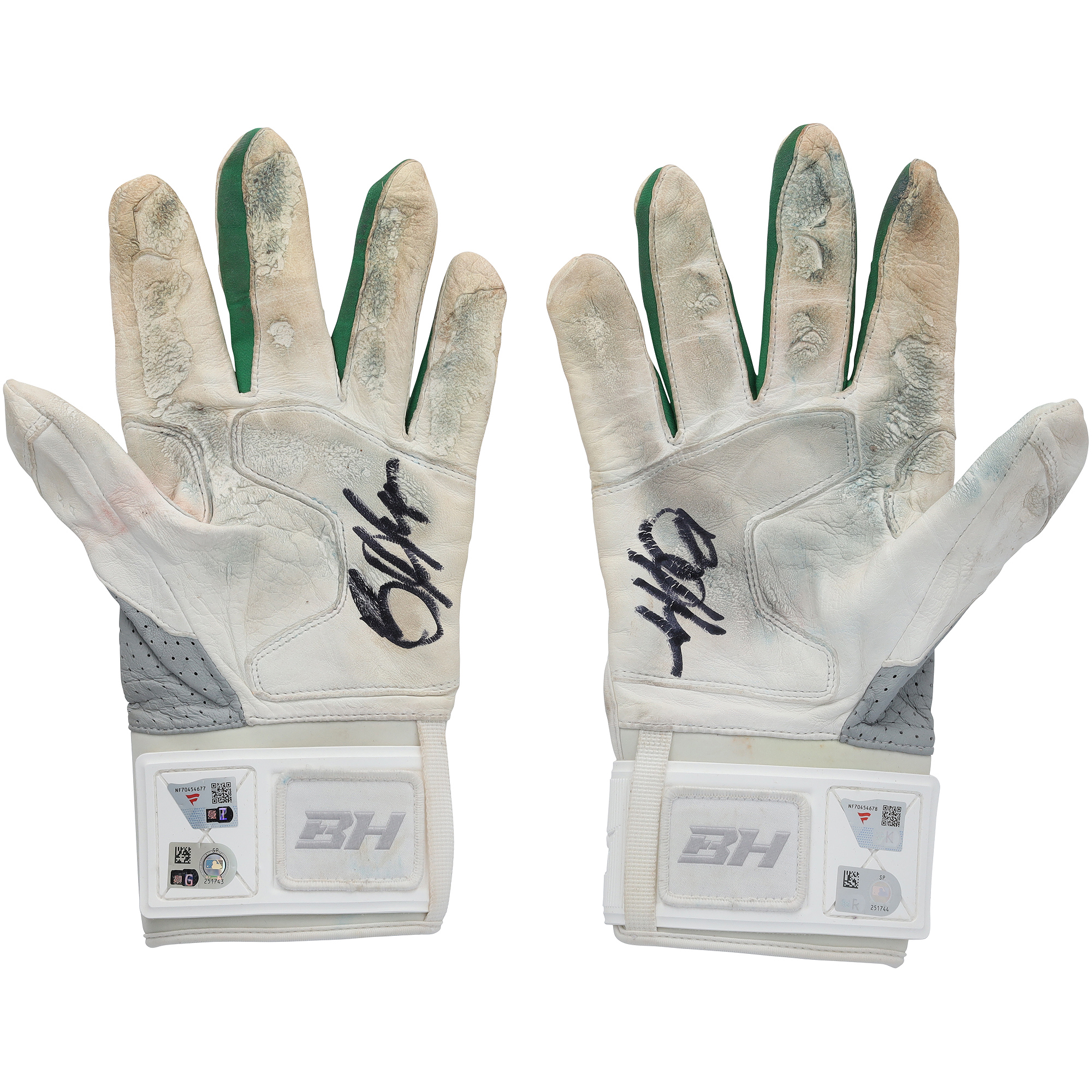 Bryce Harper Philadelphia Phillies Autographed Game-Used White/Green Under Armour Batting Gloves from the 2026 MLB Season - NF70454677-78