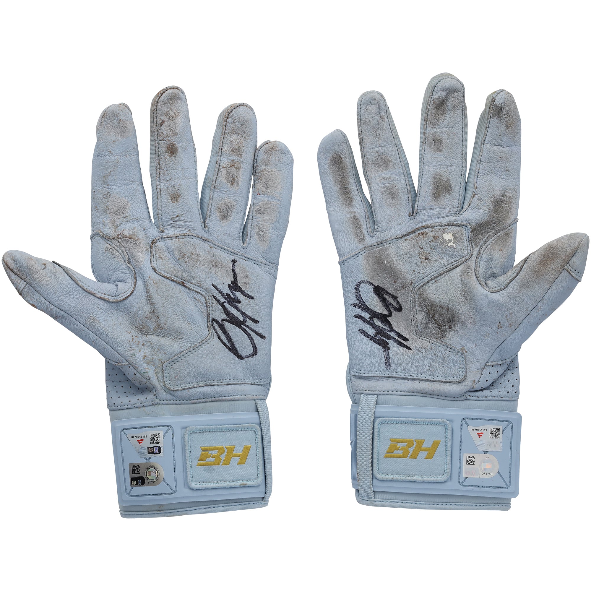 Bryce Harper Philadelphia Phillies Autographed Game-Used Light Blue Under Armour Batting Gloves from the 2026 MLB Season