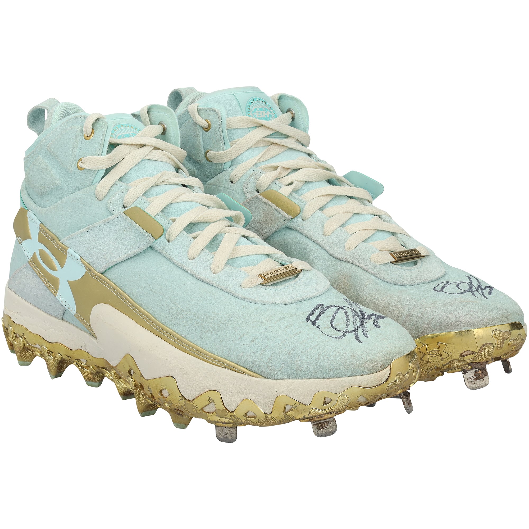 Bryce Harper Philadelphia Phillies Autographed Game-Used Teal Under Armour Cleats from the 2026 MLB Season