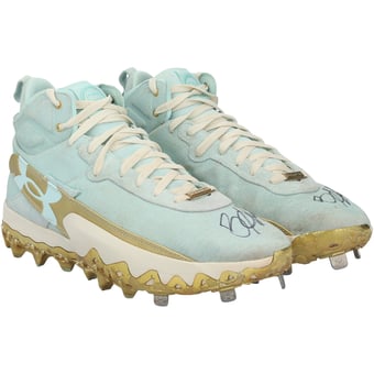 Bryce Harper Philadelphia Phillies Autographed Game-Used Teal Under Armour Cleats from the 2026 MLB Season