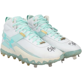 Bryce Harper Philadelphia Phillies Autographed Game-Used Teal and White Under Armour Cleats from the 2026 MLB Season