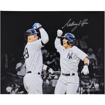 Anthony Volpe New York Yankees Autographed 16" x 20" Home Run Celebration with Aaron Judge Spotlight Photograph