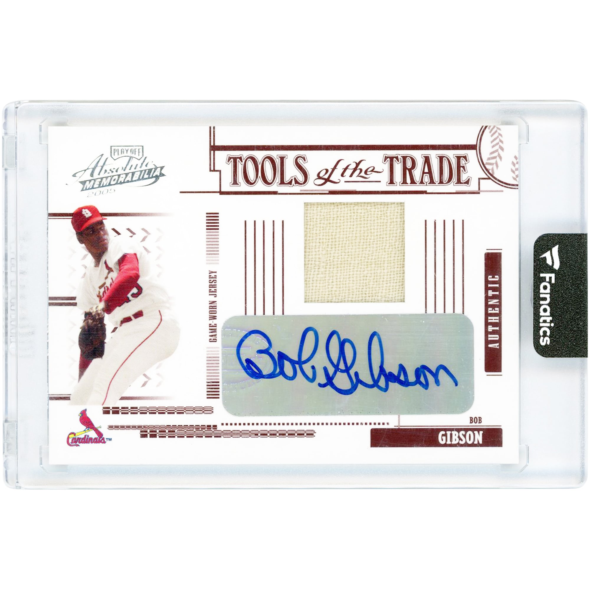 Bob Gibson St. Louis Cardinals Autographed 2005 Playoff Absolute Memorabilia Tools Of The Trade Game Used Jersey Relic #TT-107 #2/25 Card