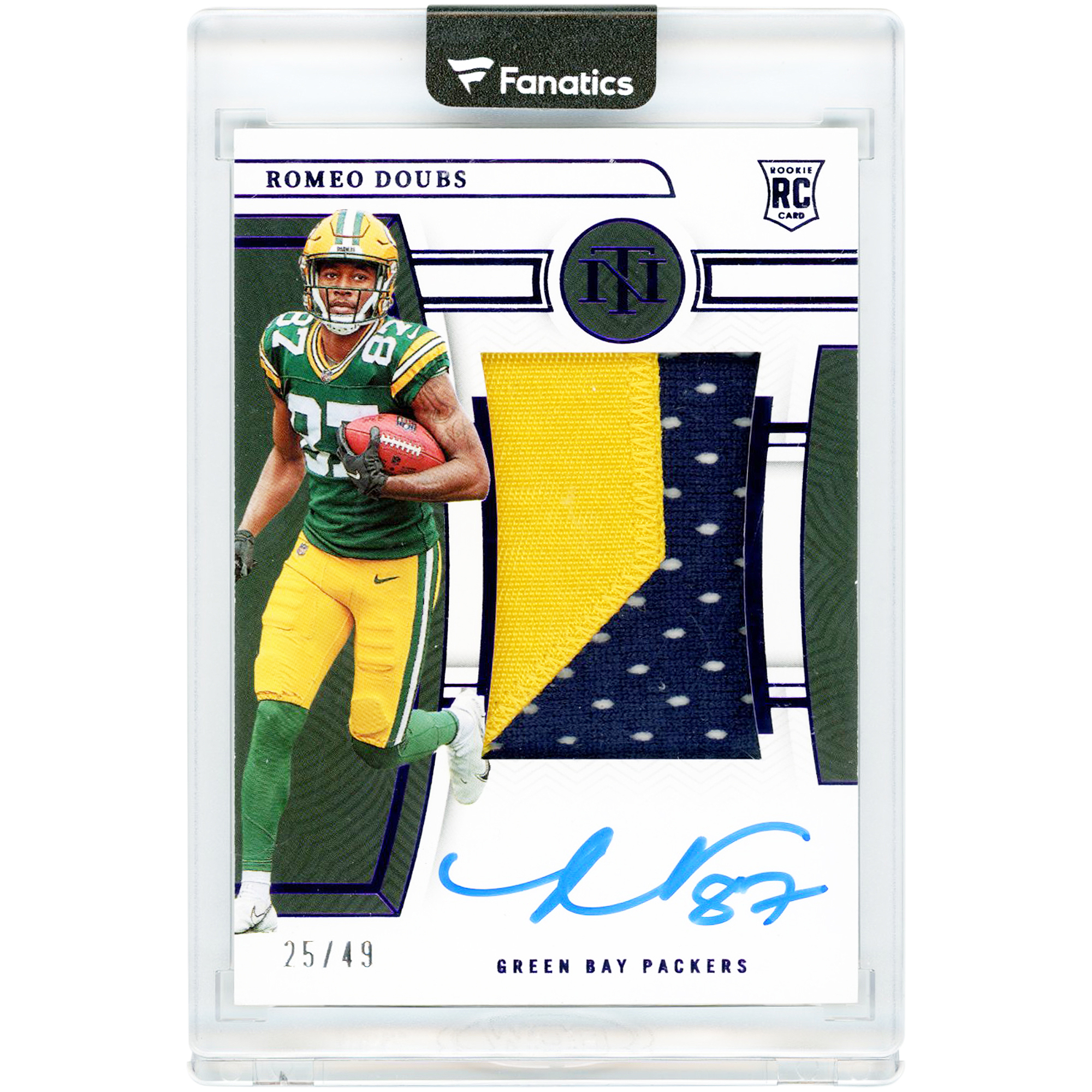 Romeo Doubs Green Bay Packers Autographed 2022 Panini National Treasures Purple Dual-Color Jersey Relic #194 #25/49 Rookie Card