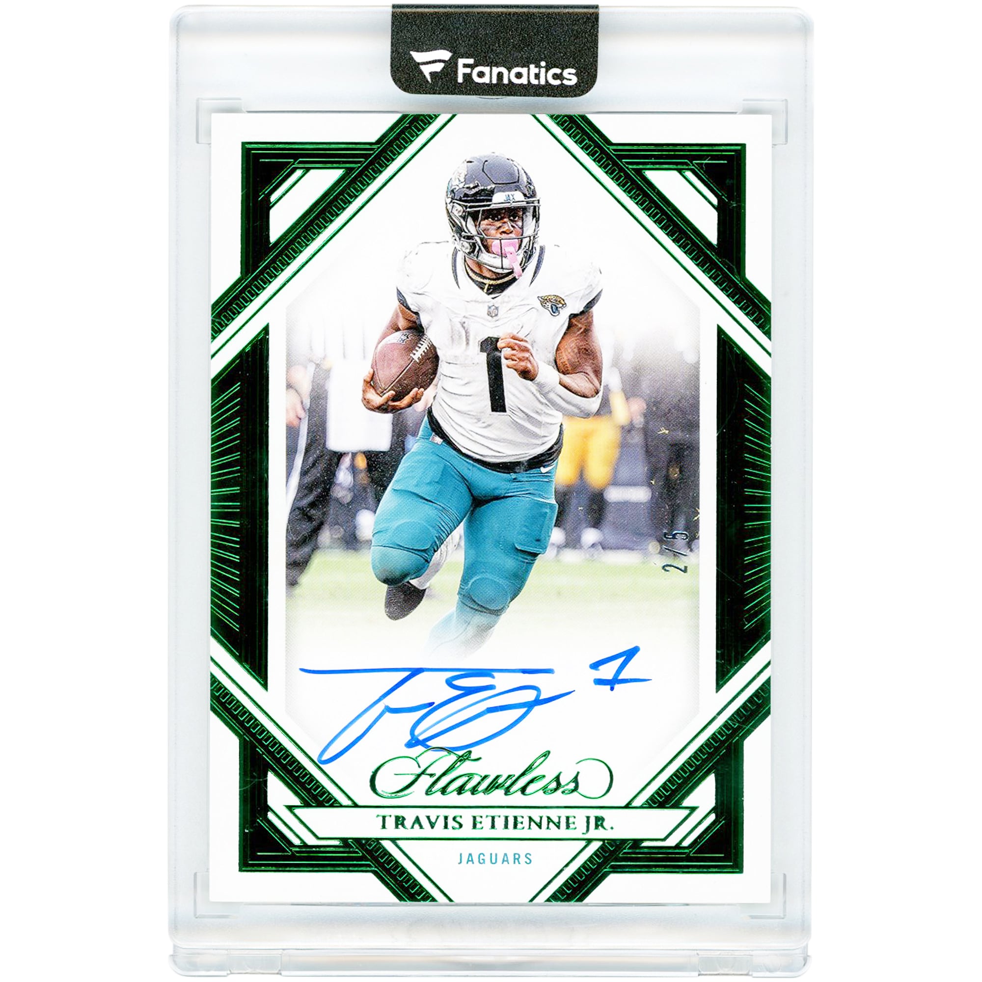 Travis Etienne Jr Jacksonville Jaguars Autographed 2023 Panini Flawless Emerald Flawless Frame Signatures #FFS-TET #2/5 Card