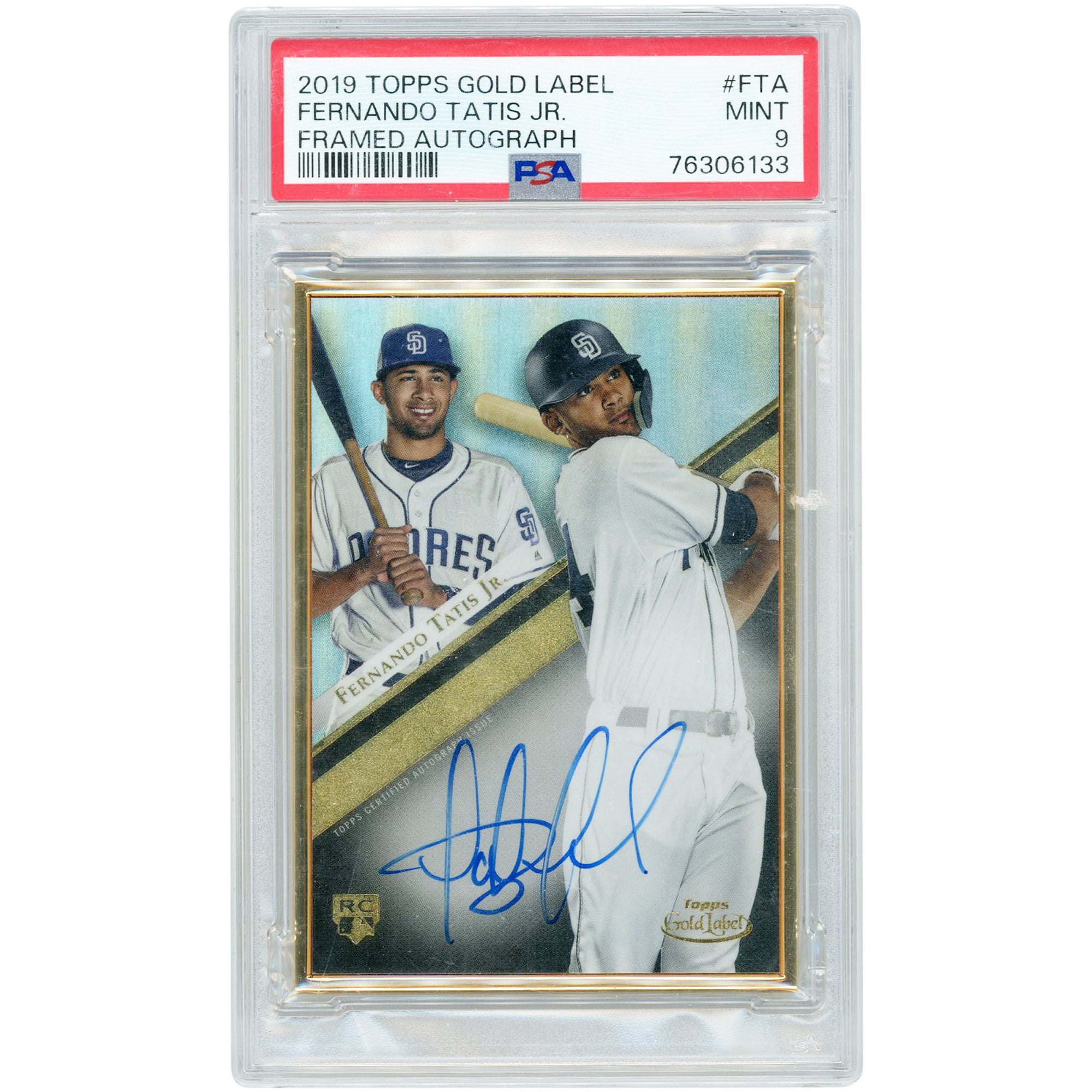 Fernando Tatis Jr. San Diego Padres Autographed 2019 Topps Gold Label Framed #GLA-FTA PSA Authenticated 9 Rookie Card