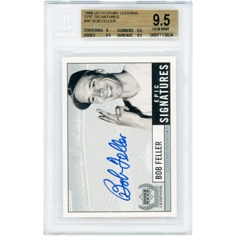 Bob Feller Cleveland Indians Autographed 1999 Upper Deck Century Legends Epic Signatures #BF BGS Authenticated 9.5/10 Card - 9,9.5,9.5,9.5 Subgrades