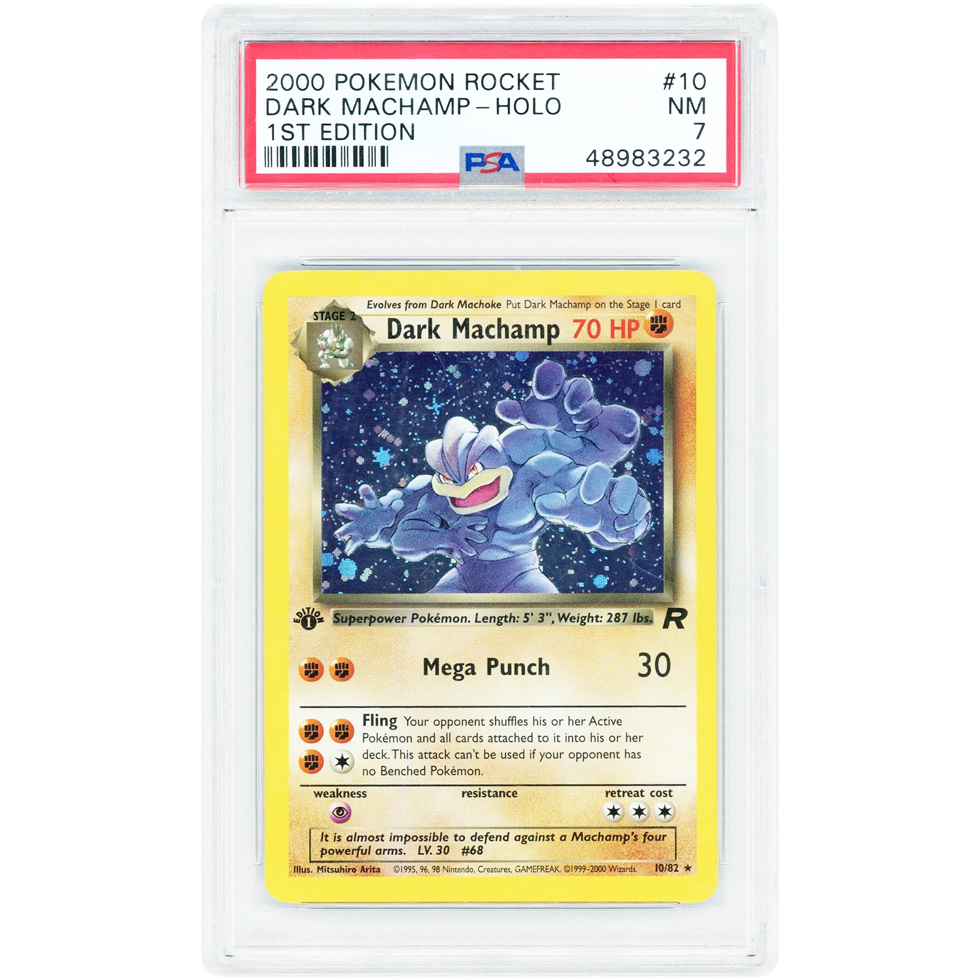 Dark Machamp 2000 Pokemon Team Rocket 1st Edition Holo #10 PSA Authenticated 7 Card