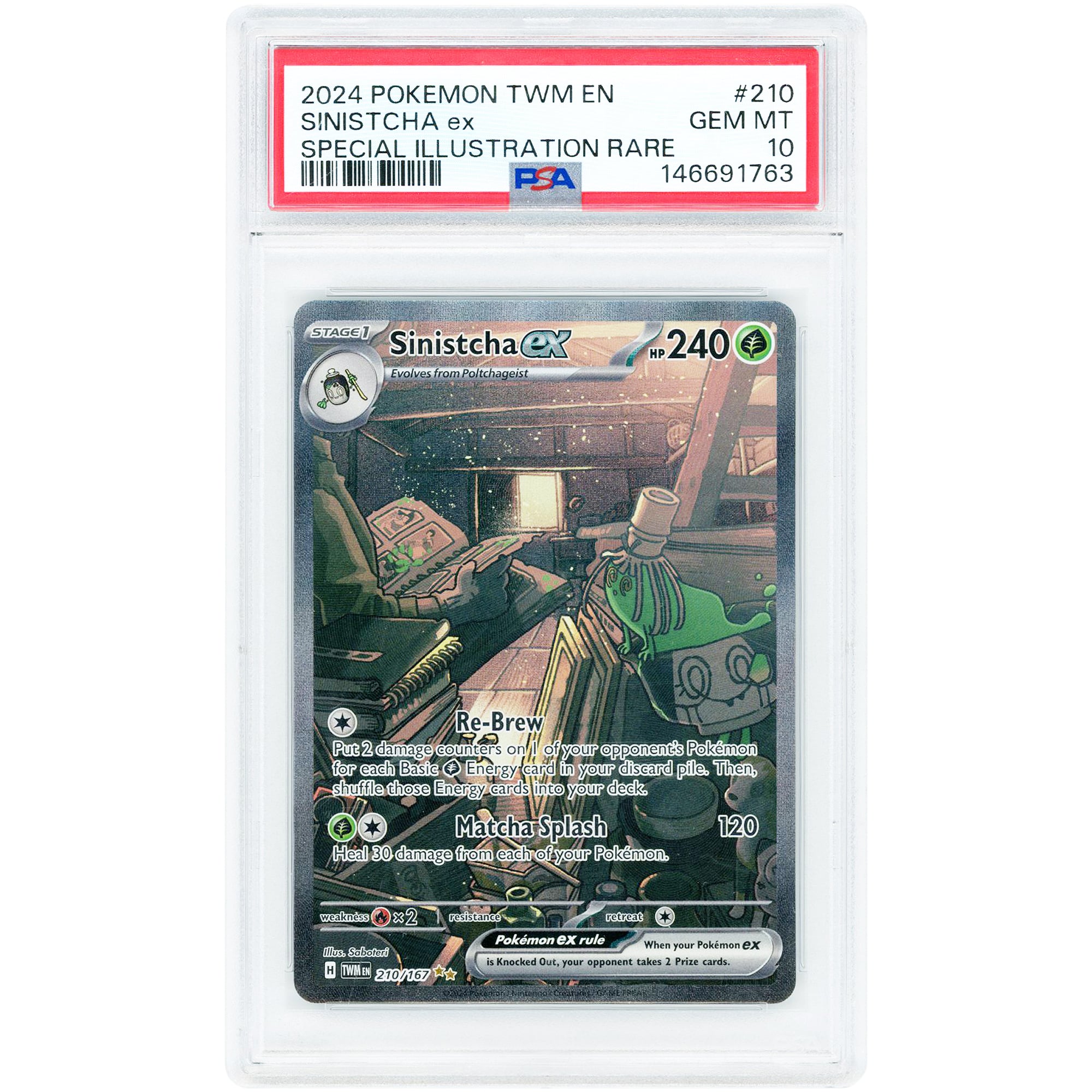 Sinistcha EX 2024 Pokemon Scarlet & Violet Twilight Masquerade Special Illustration Rare #210 PSA Authenticated 10 Card
