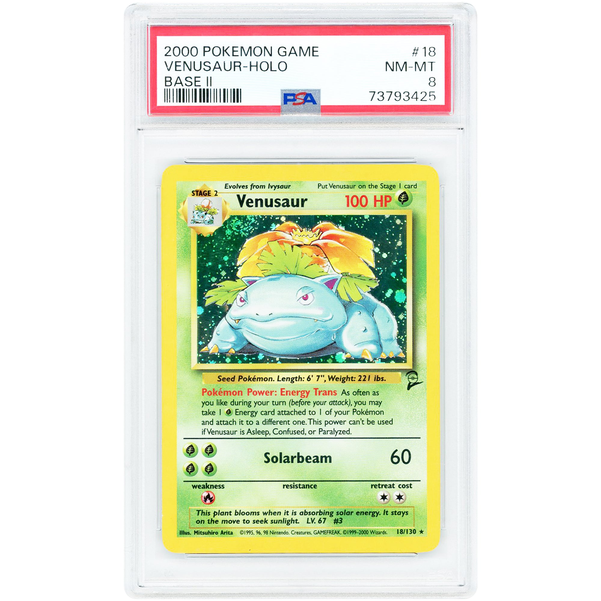 Venusaur 2000 Pokemon Base Set II Holo #18 PSA Authenticated 8 Card