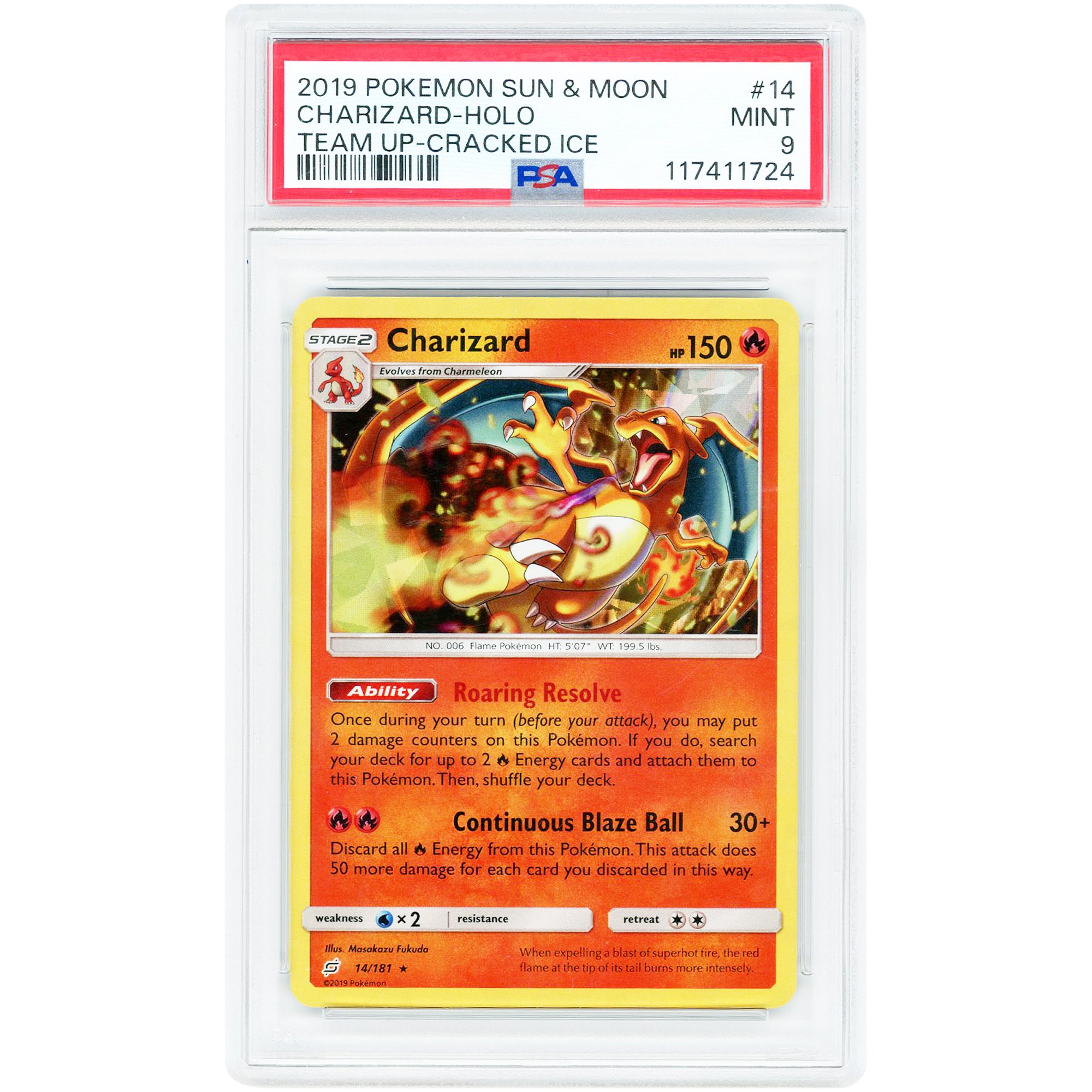 Charizard 2019 Pokemon Sun & Moon Team Up Holo Cracked Ice #14 PSA Authenticated 9 Card