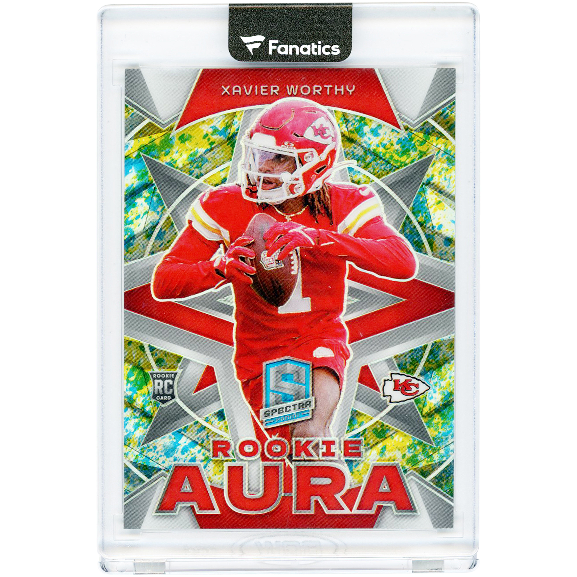 Xavier Worthy Kansas City Chiefs 2024 Panini Spectra Splatter Neon Rookie Aura #RA-XWY #2/8 Rookie Card