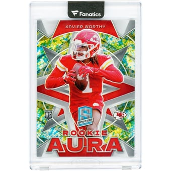 Xavier Worthy Kansas City Chiefs 2024 Panini Spectra Splatter Neon Rookie Aura #RA-XWY #2/8 Rookie Card