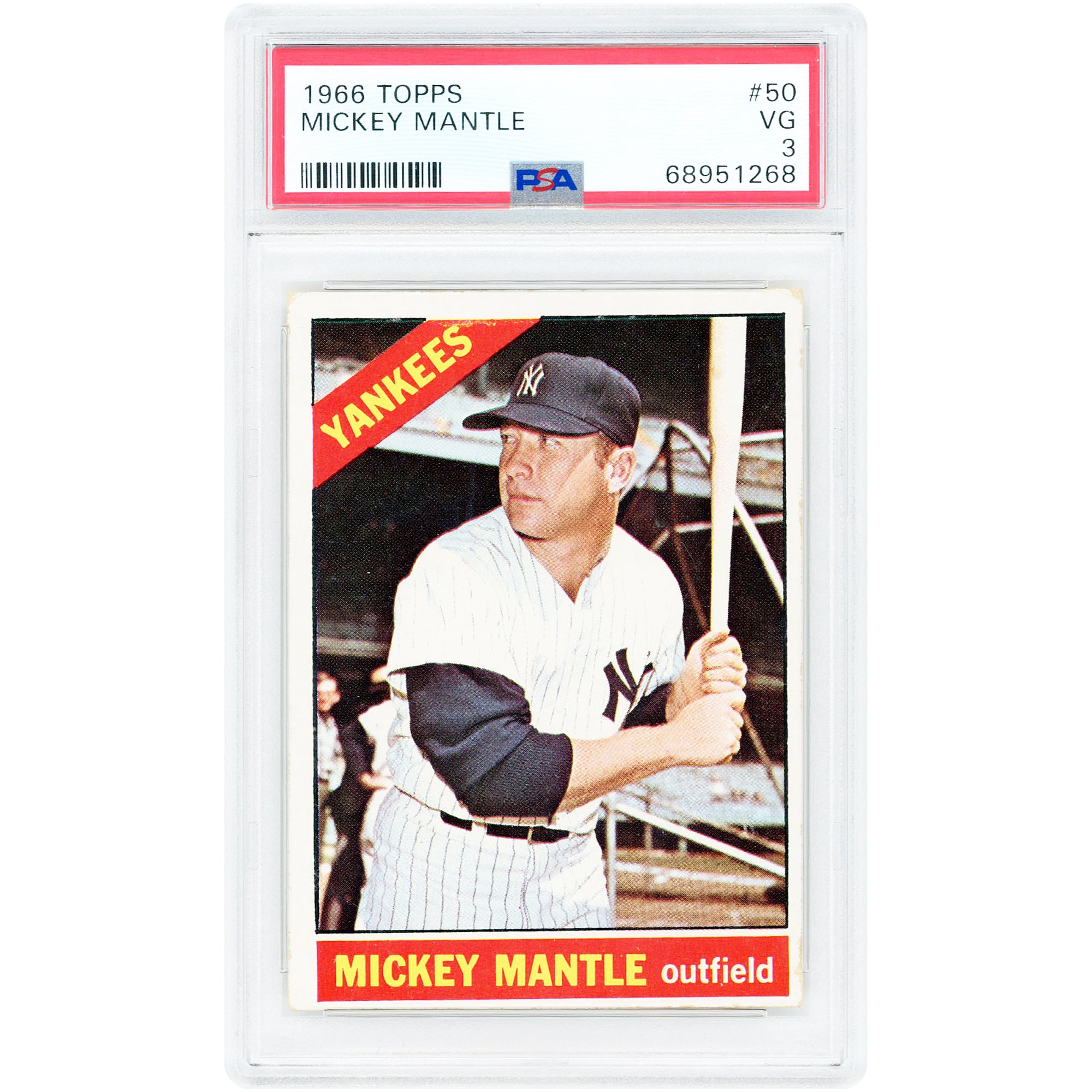 Mickey Mantle New York Yankees 1966 Topps #50 PSA Authenticated 3 Card