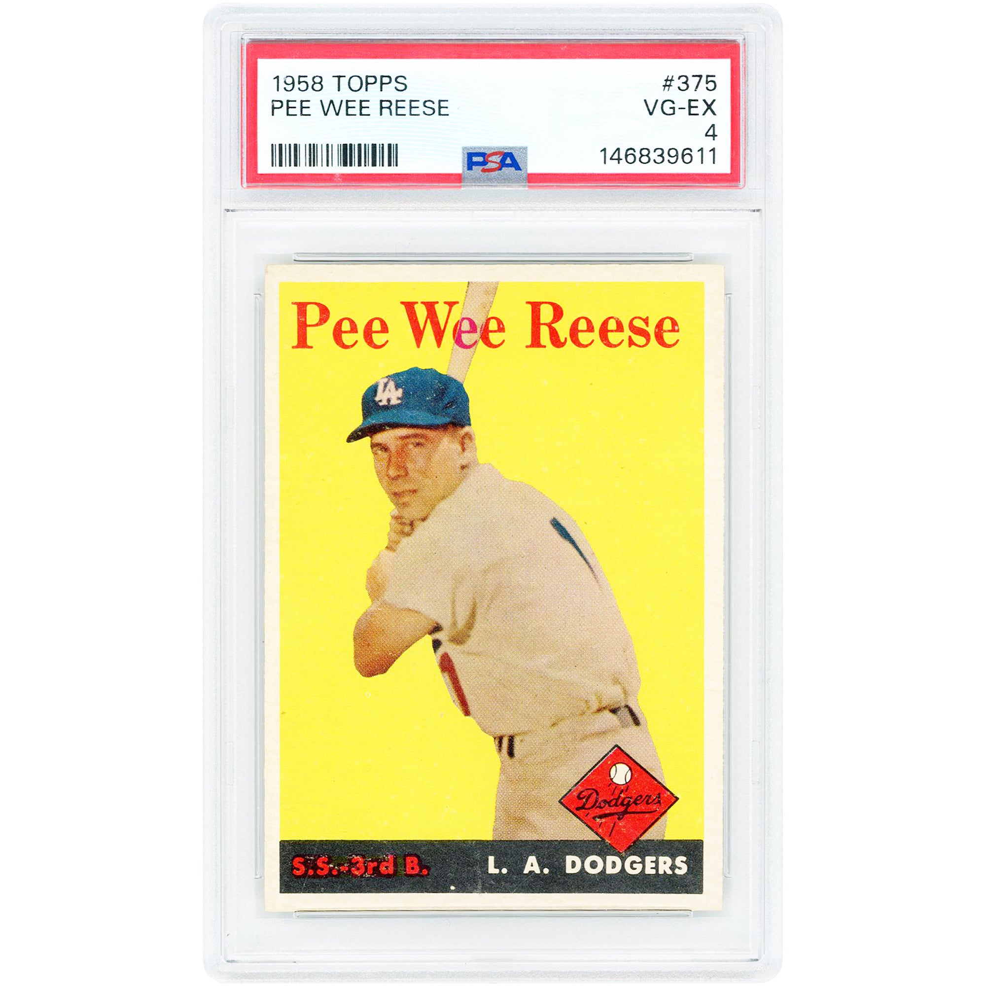 Pee Wee Reese Los Angeles Dodgers 1958 Topps #375 PSA Authenticated 4 Card