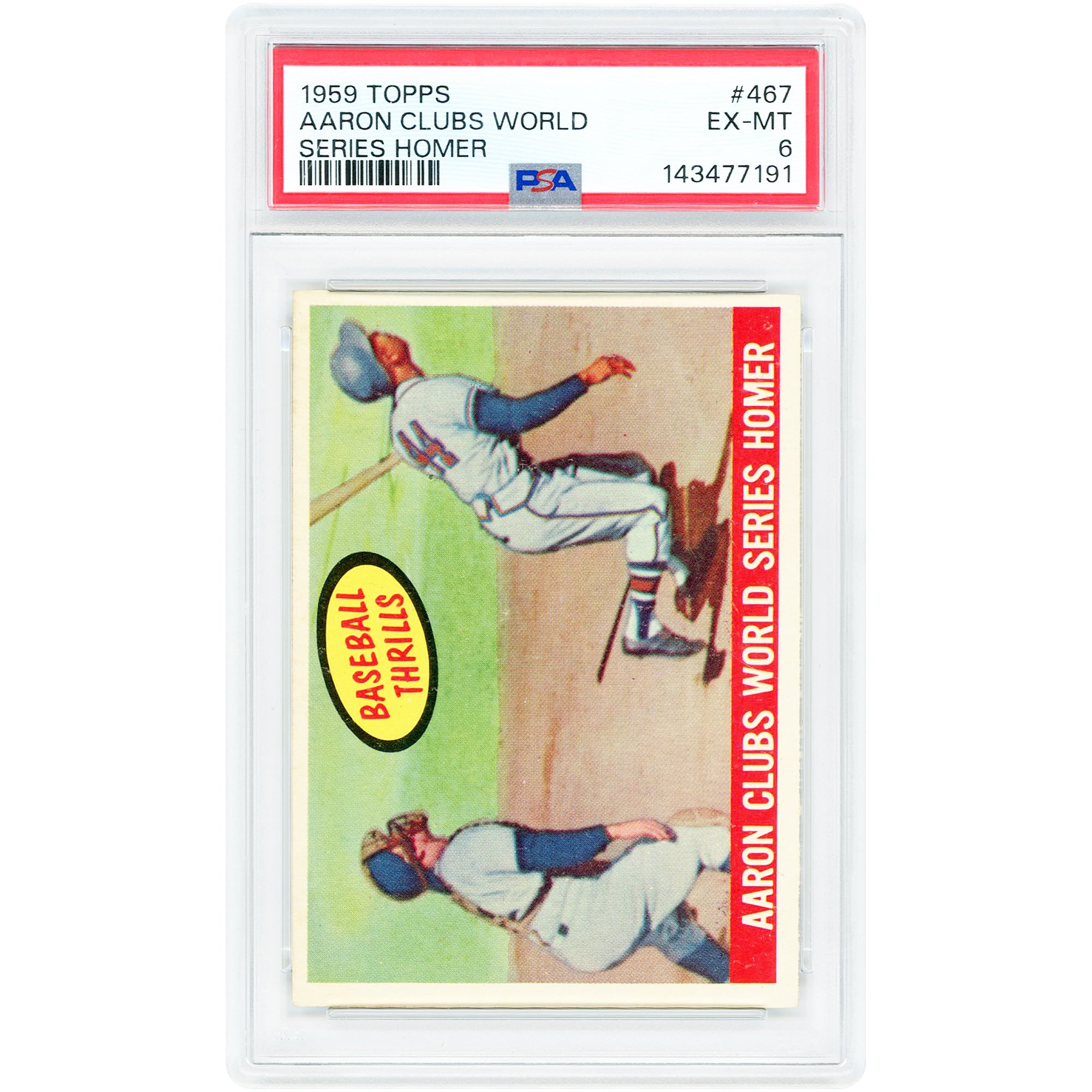 Hank Aaron Milwaukee Braves 1959 Topps Aaron Clubs World Series Homer #467 PSA Authenticated 6 Card