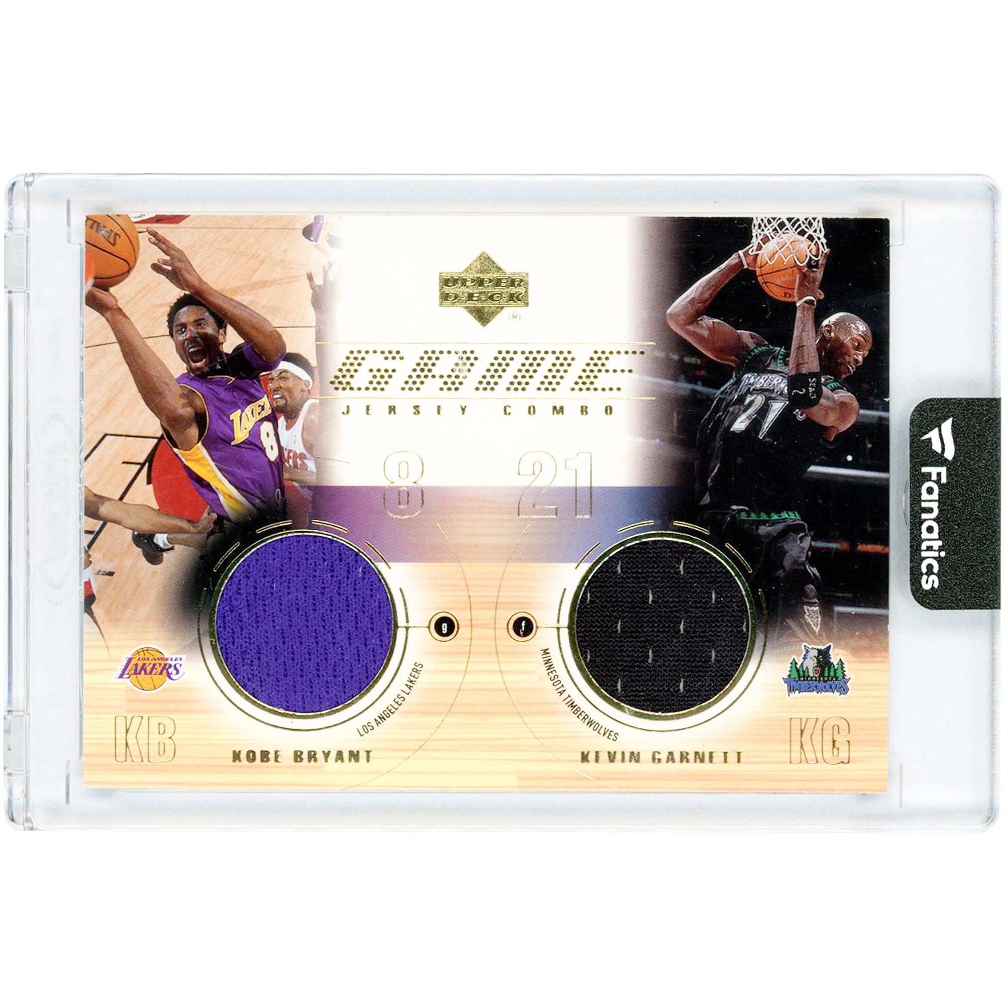 Kobe Bryant & Kevin Garnett 2001-02 Upper Deck Game Jersey Combo Dual Game Used Dual-Color Relics #KB/KG Card