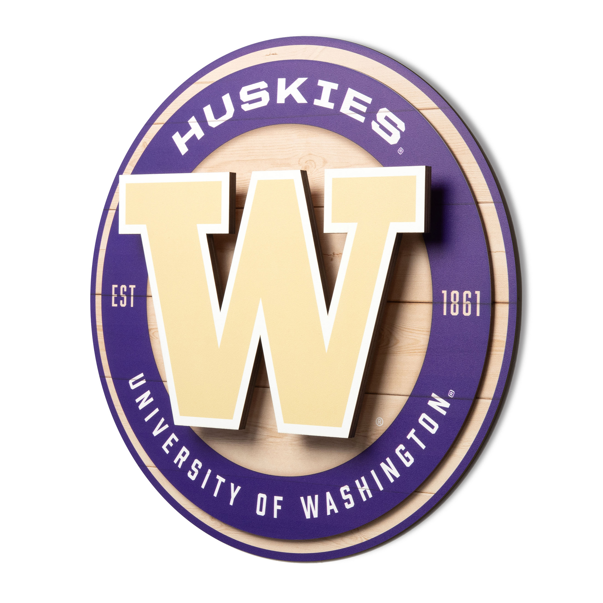 Fanpoint Washington Huskies 15" x 15" 3DX Logo Circle Backer Wall Art