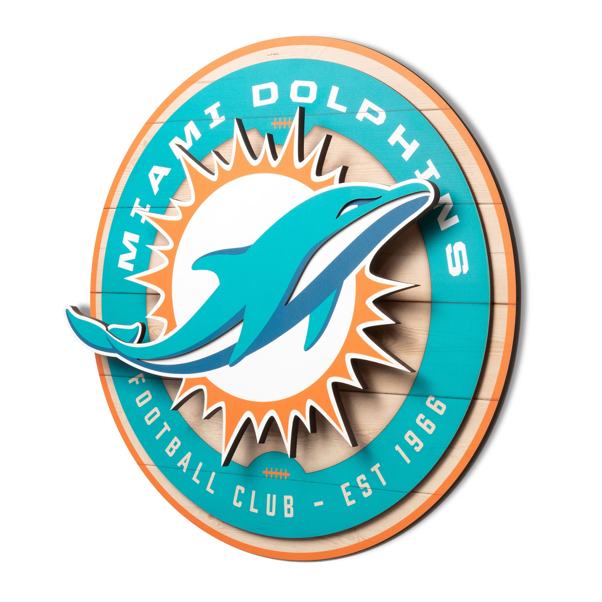 IDNA Miami Dolphins 15" x 15" 3DX Logo Circle Backer Wall Art