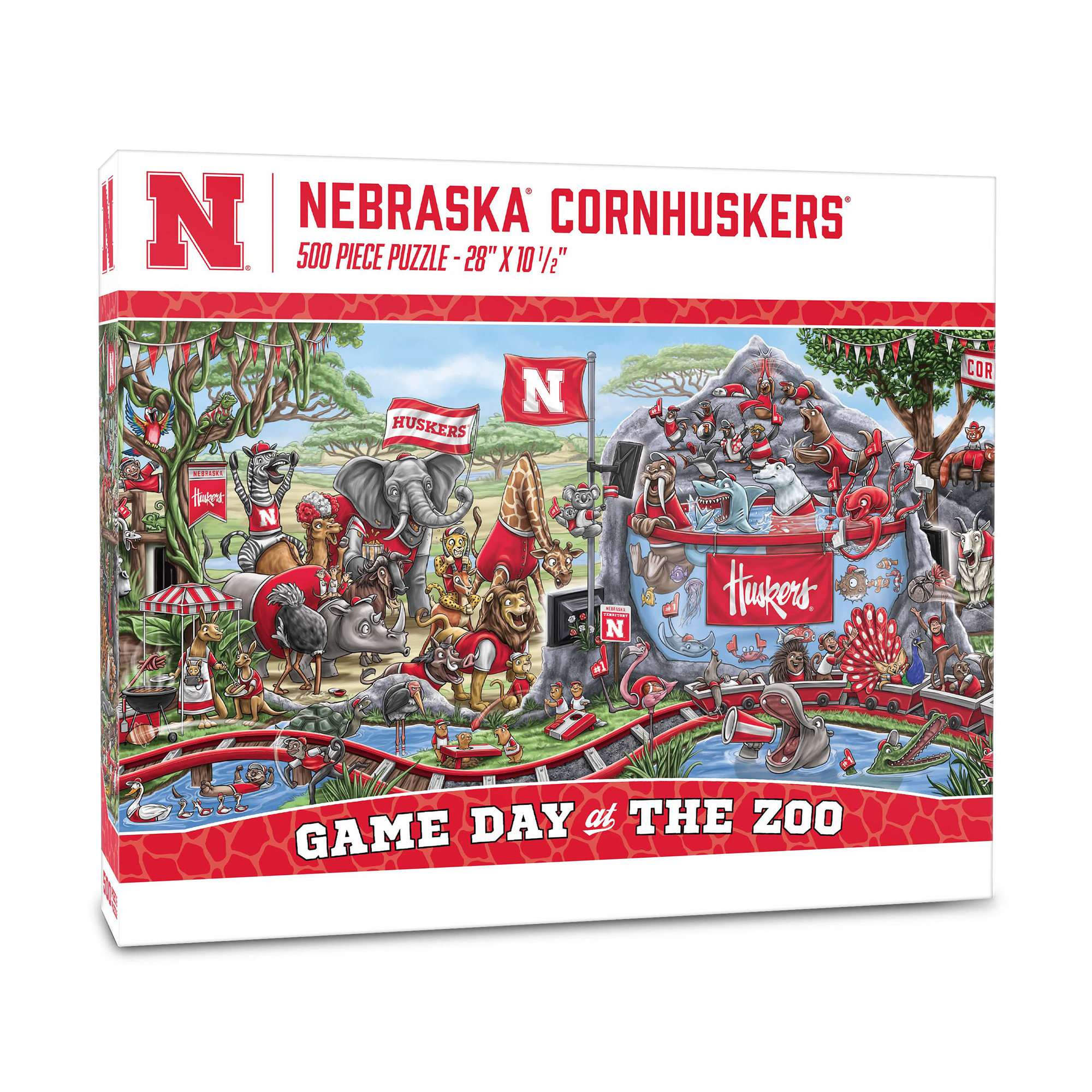 Fanpoint Nebraska Huskers 10.5" x 28" Game Day at the Zoo 500-Piece Puzzle