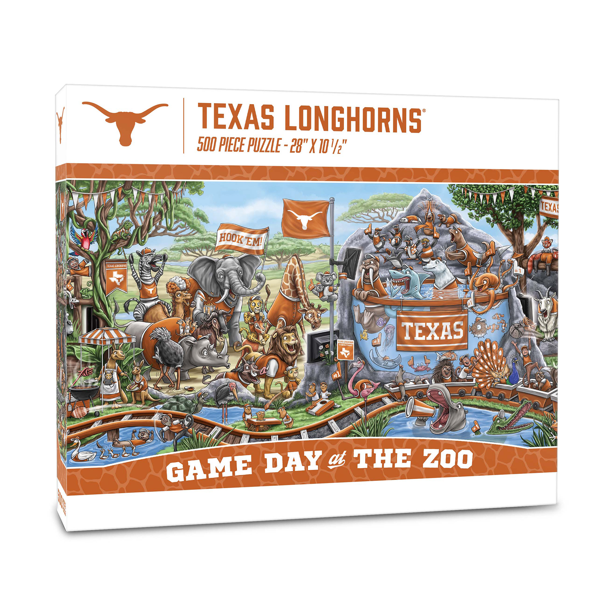 Fanpoint Texas Longhorns 10.5" x 28" Game Day at the Zoo 500-Piece Puzzle