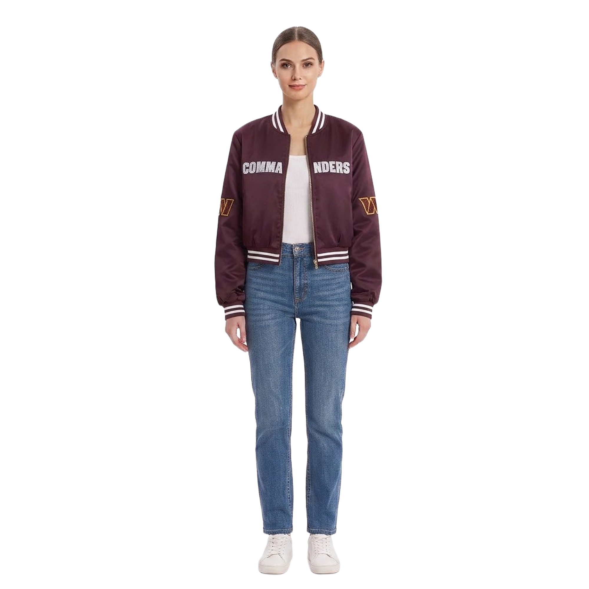 Women's FABGATING by Cuce Burgundy Washington Commanders Cropped Team Full-Zip Bomber Jacket