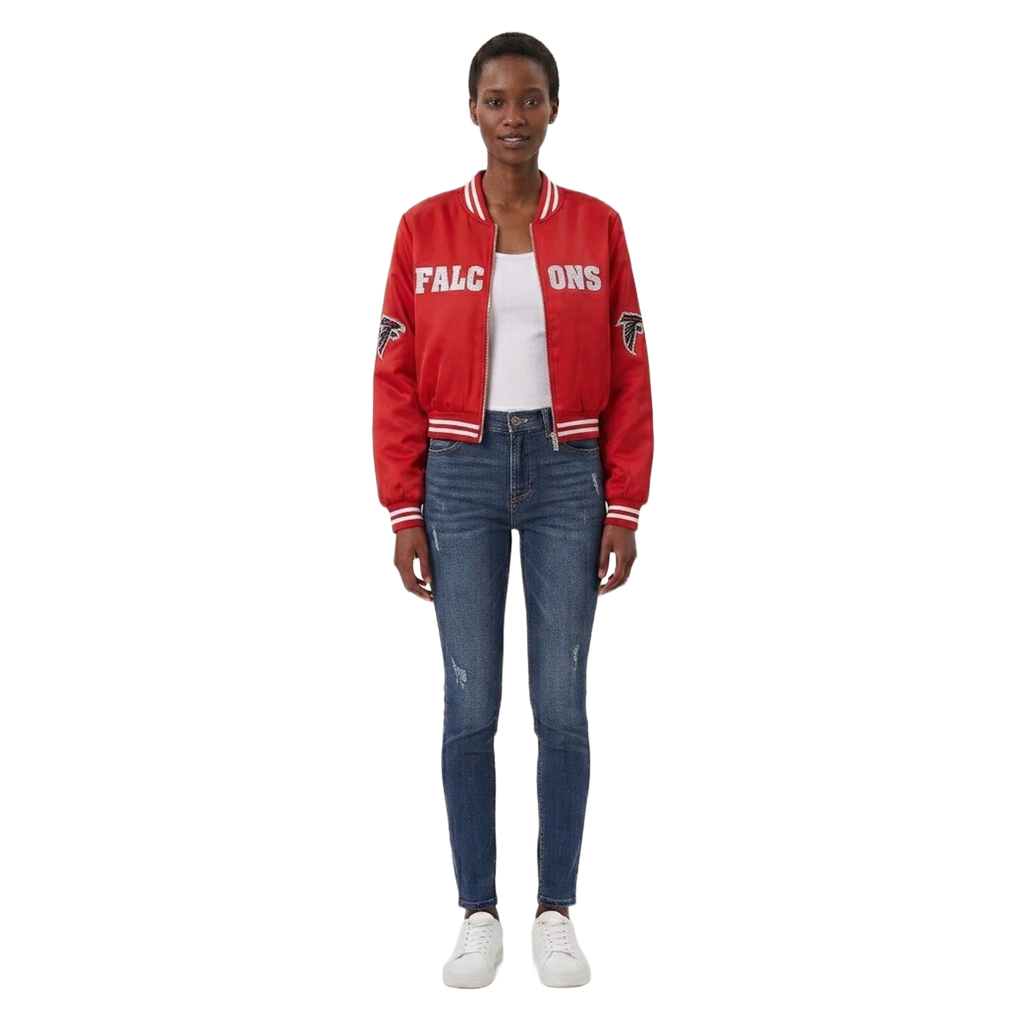 Women's FABGATING by Cuce Red Atlanta Falcons Cropped Team Full-Zip Bomber Jacket