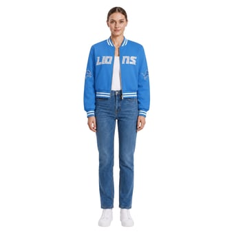 Women's FABGATING by Cuce Blue Detroit Lions Cropped Team Full-Zip Bomber Jacket