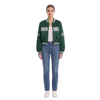 Women's FABGATING by Cuce Green Green Bay Packers Cropped Team Full-Zip Bomber Jacket