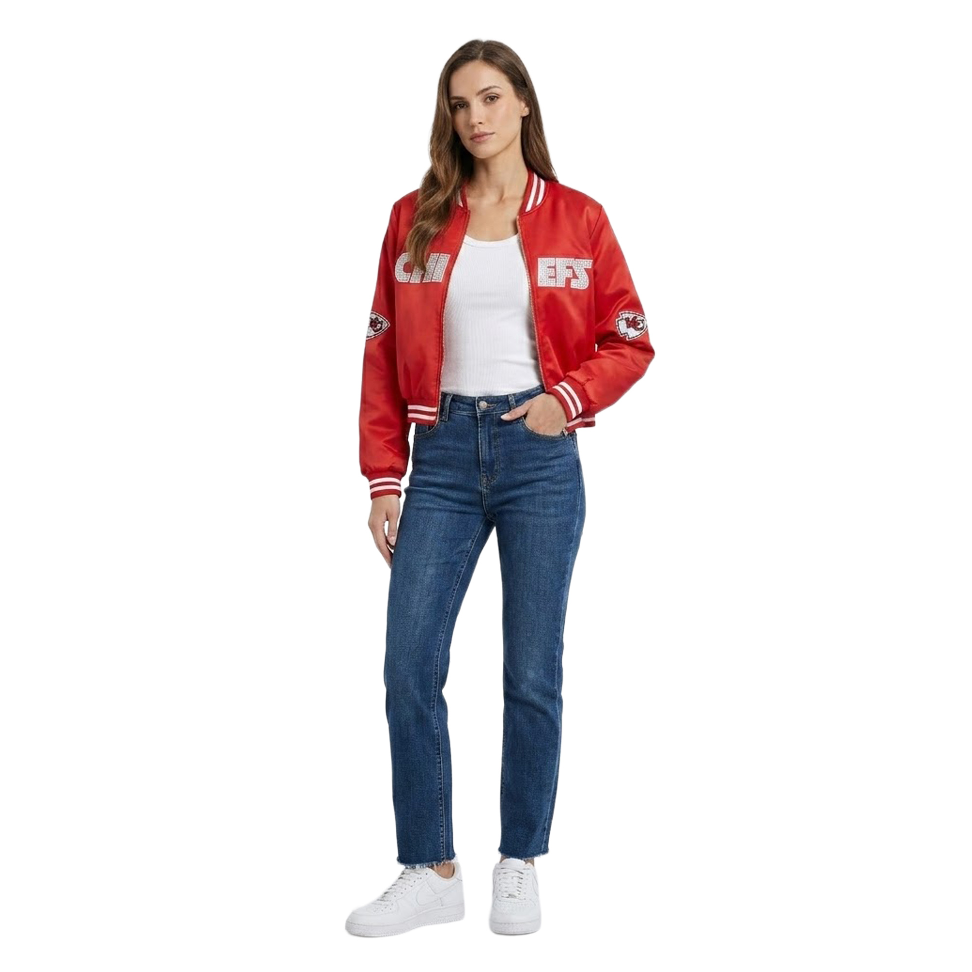 Women's FABGATING by Cuce Red Kansas City Chiefs Cropped Team Full-Zip Bomber Jacket