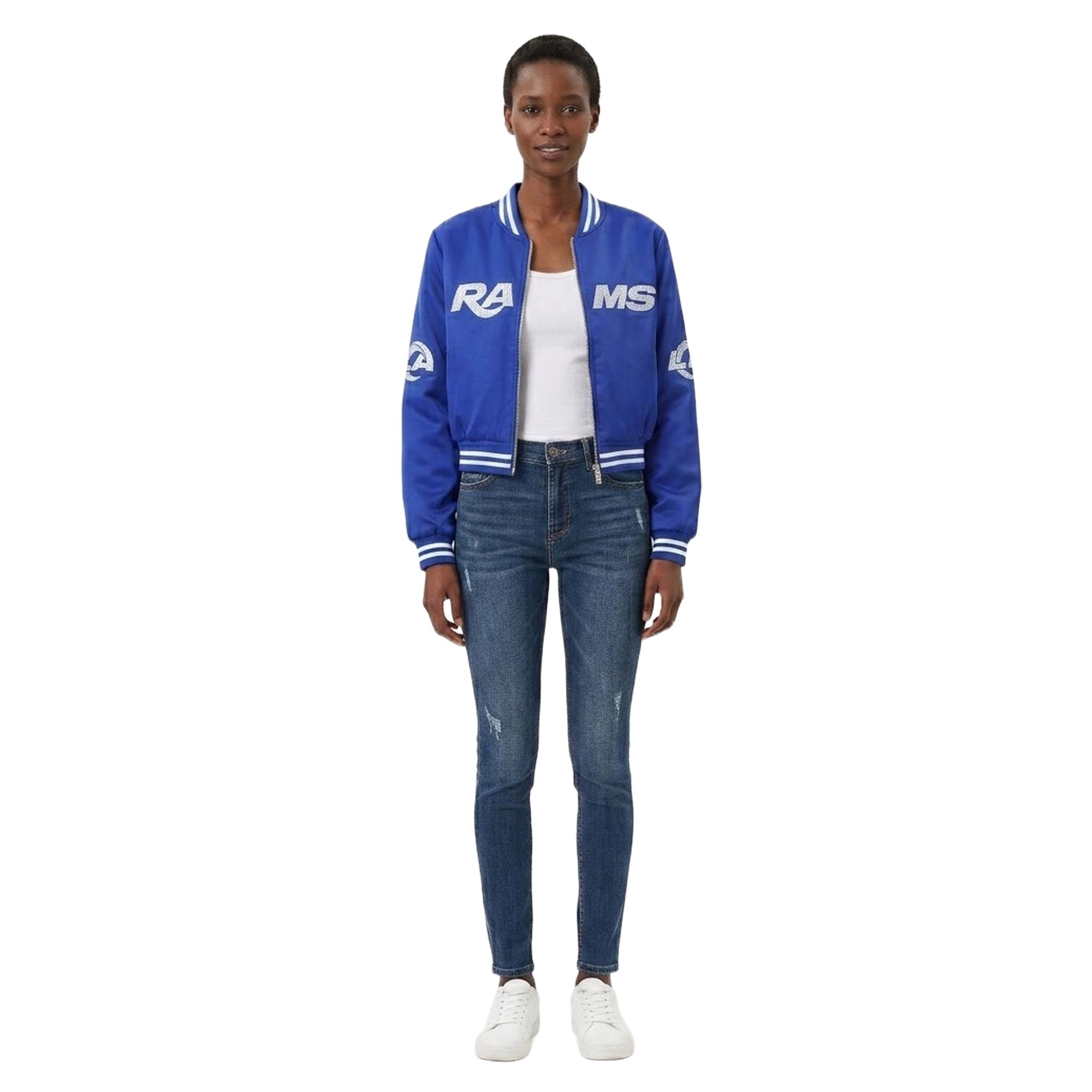 Women's FABGATING by Cuce Royal Los Angeles Rams Cropped Team Full-Zip Bomber Jacket