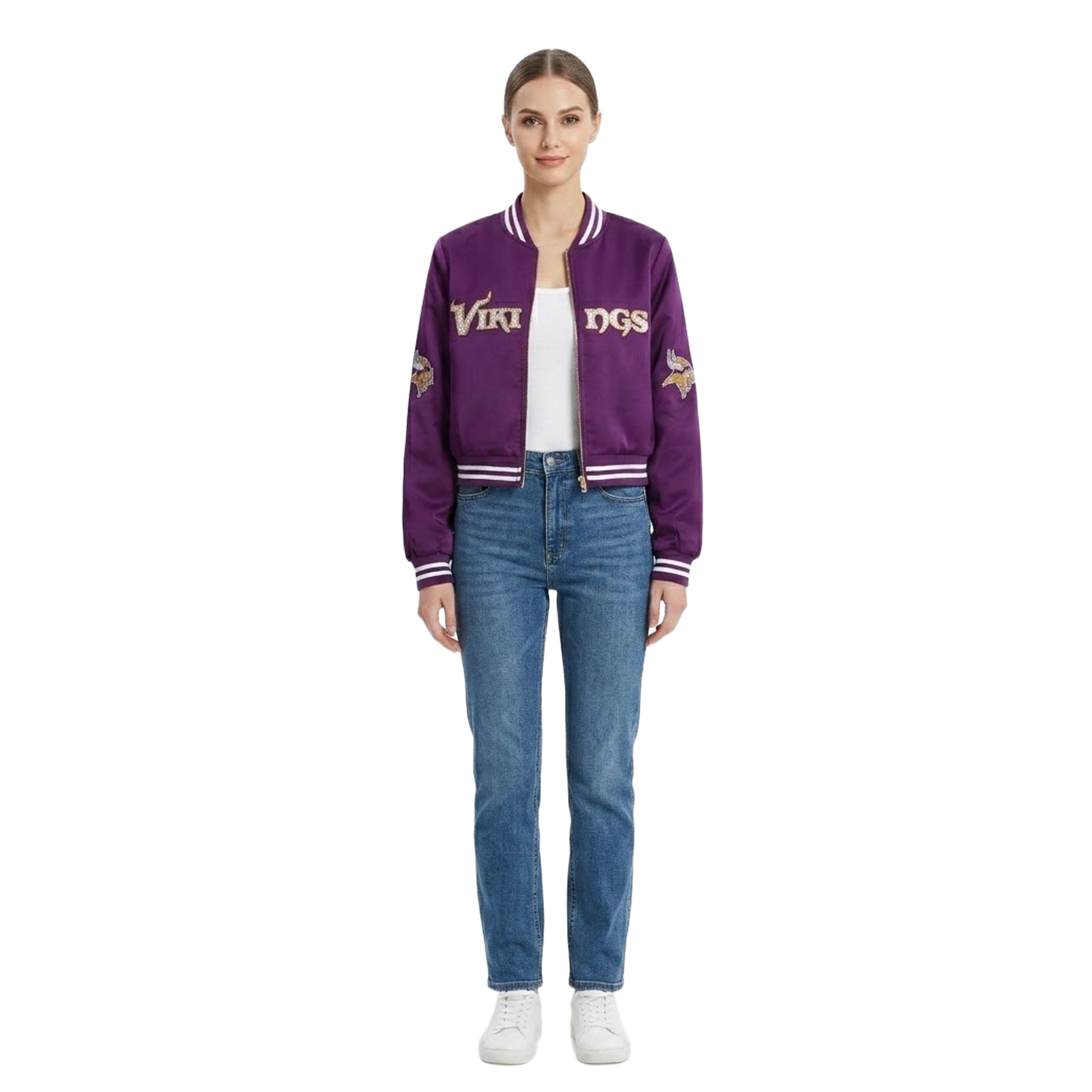 Women's FABGATING by Cuce Purple Minnesota Vikings Cropped Team Full-Zip Bomber Jacket