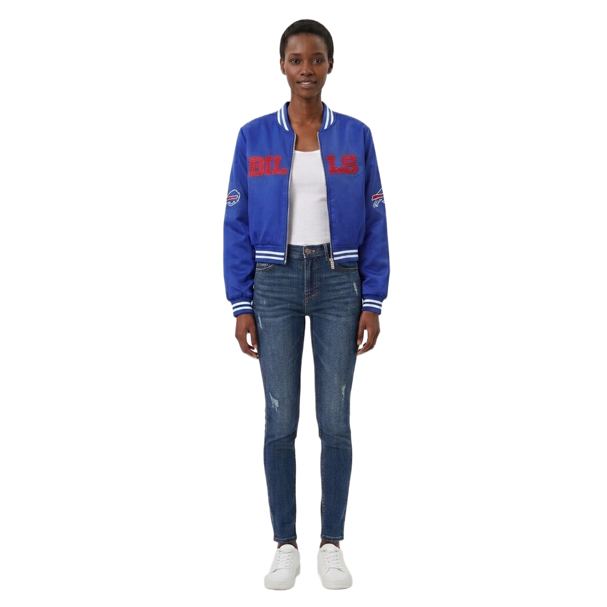 Women's FABGATING by Cuce Royal Buffalo Bills Cropped Team Full-Zip Bomber Jacket