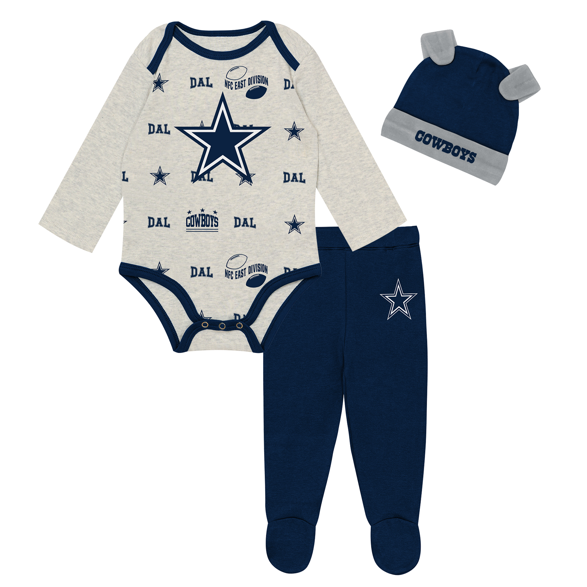 Outerstuff Baby Boys' and Girls' Natural Dallas Cowboys Huddles and Giggles 3-Piece Set - Natural, Navy