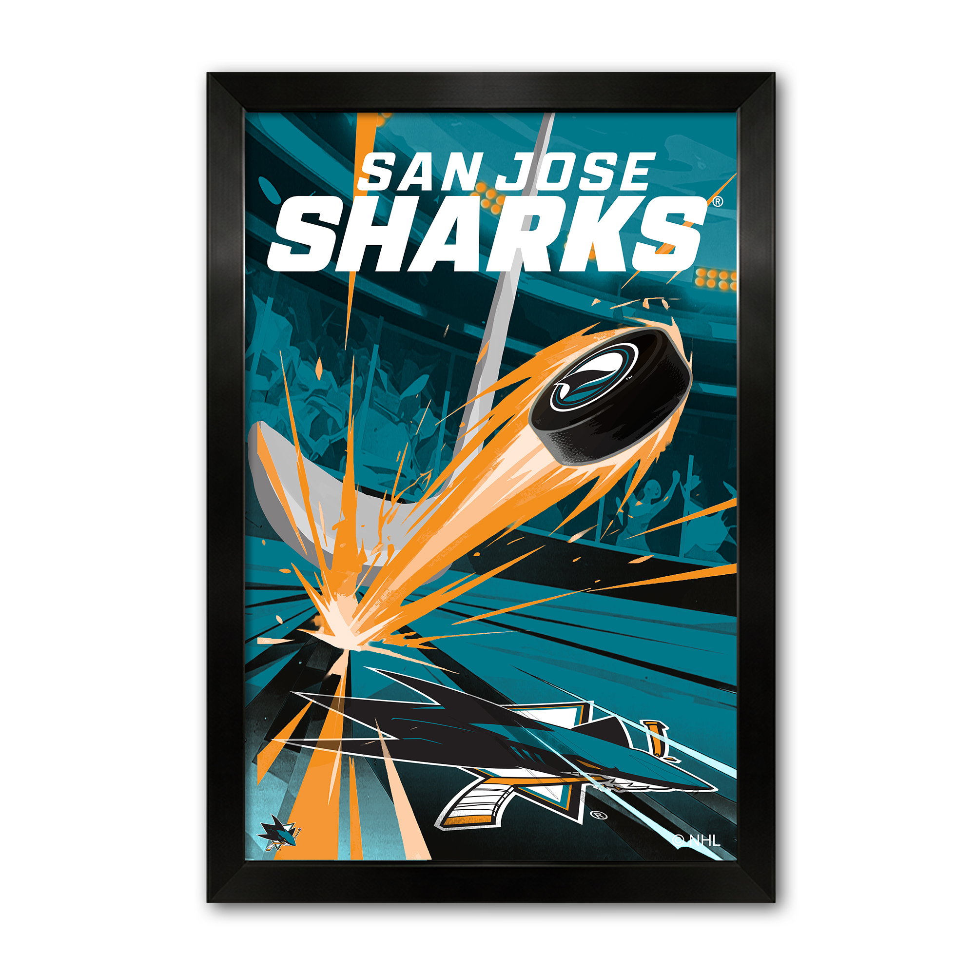 San Jose Sharks 27" x 39" Framed Hockey Puck Blast Art Print