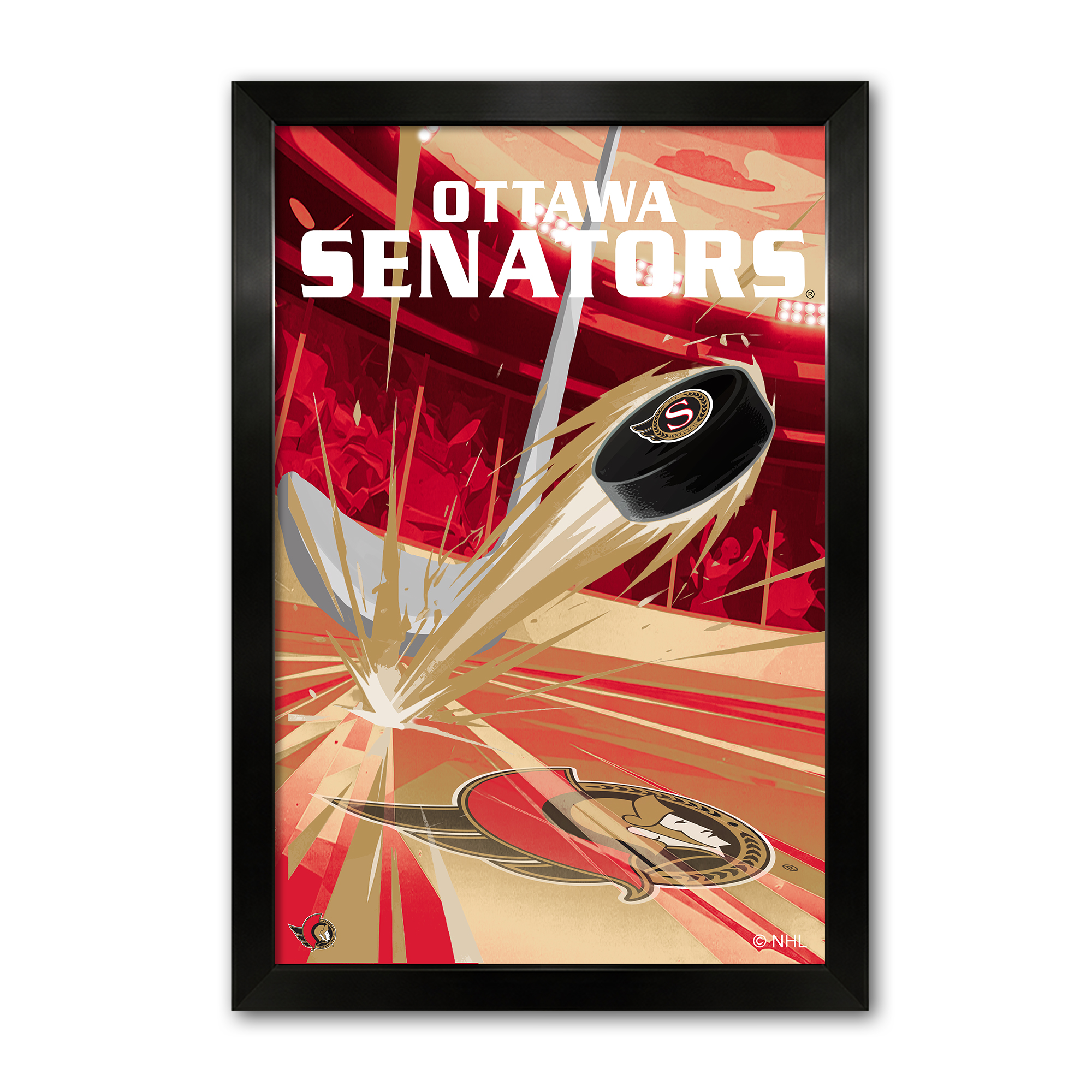 Ottawa Senators 27" x 39" Framed Hockey Puck Blast Art Print