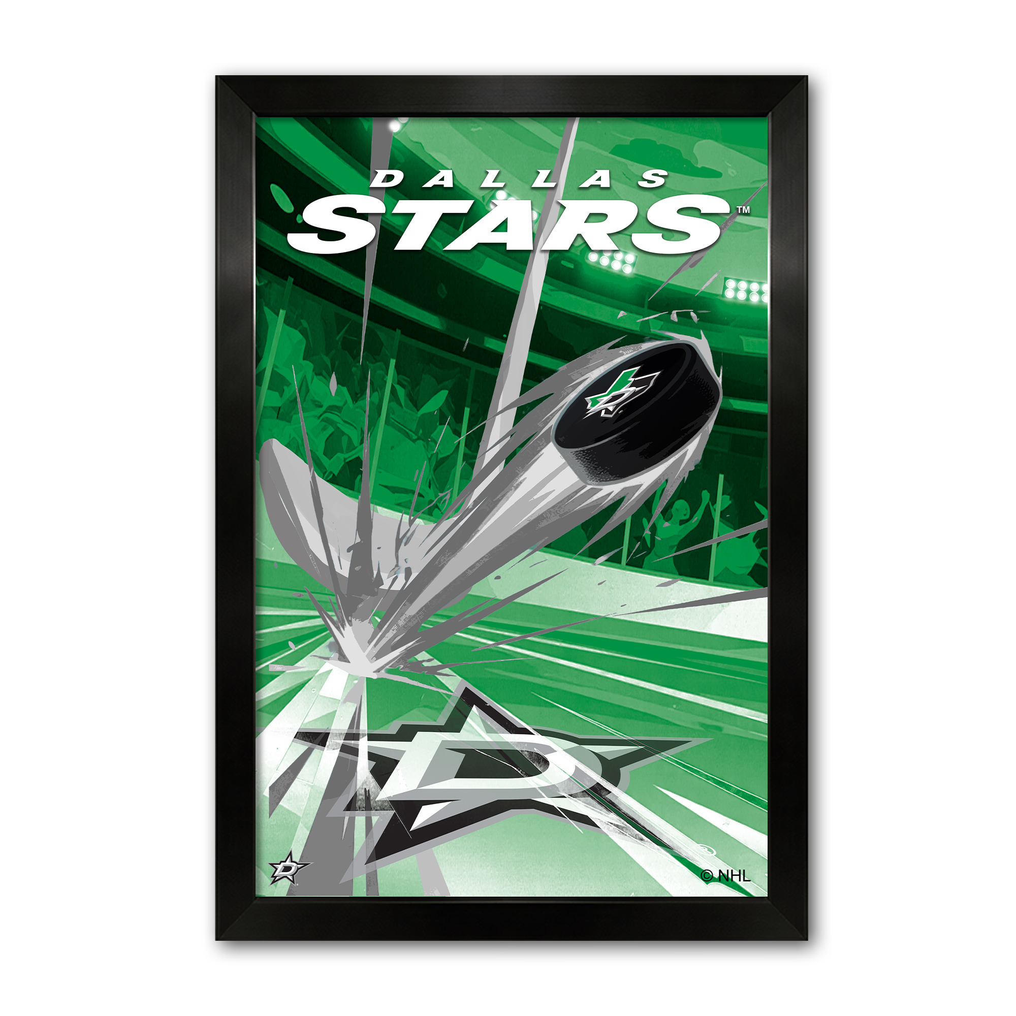 Dallas Stars 27" x 39" Framed Hockey Puck Blast Art Print