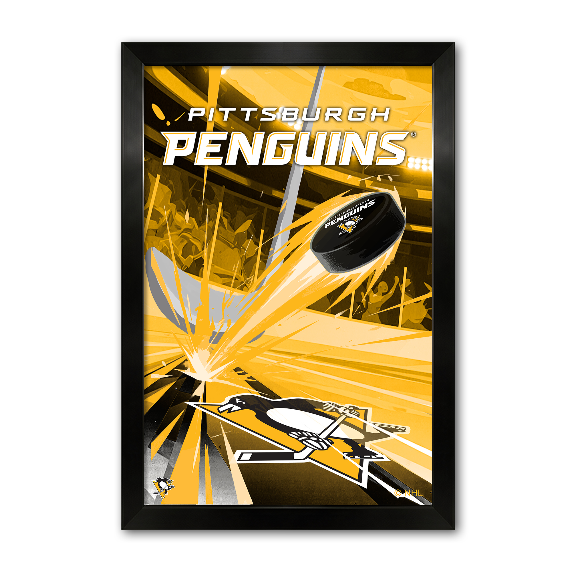 Pittsburgh Penguins 14" x 20" Framed Hockey Puck Blast Art Print