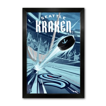 Seattle Kraken 14" x 20" Framed Hockey Puck Blast Art Print