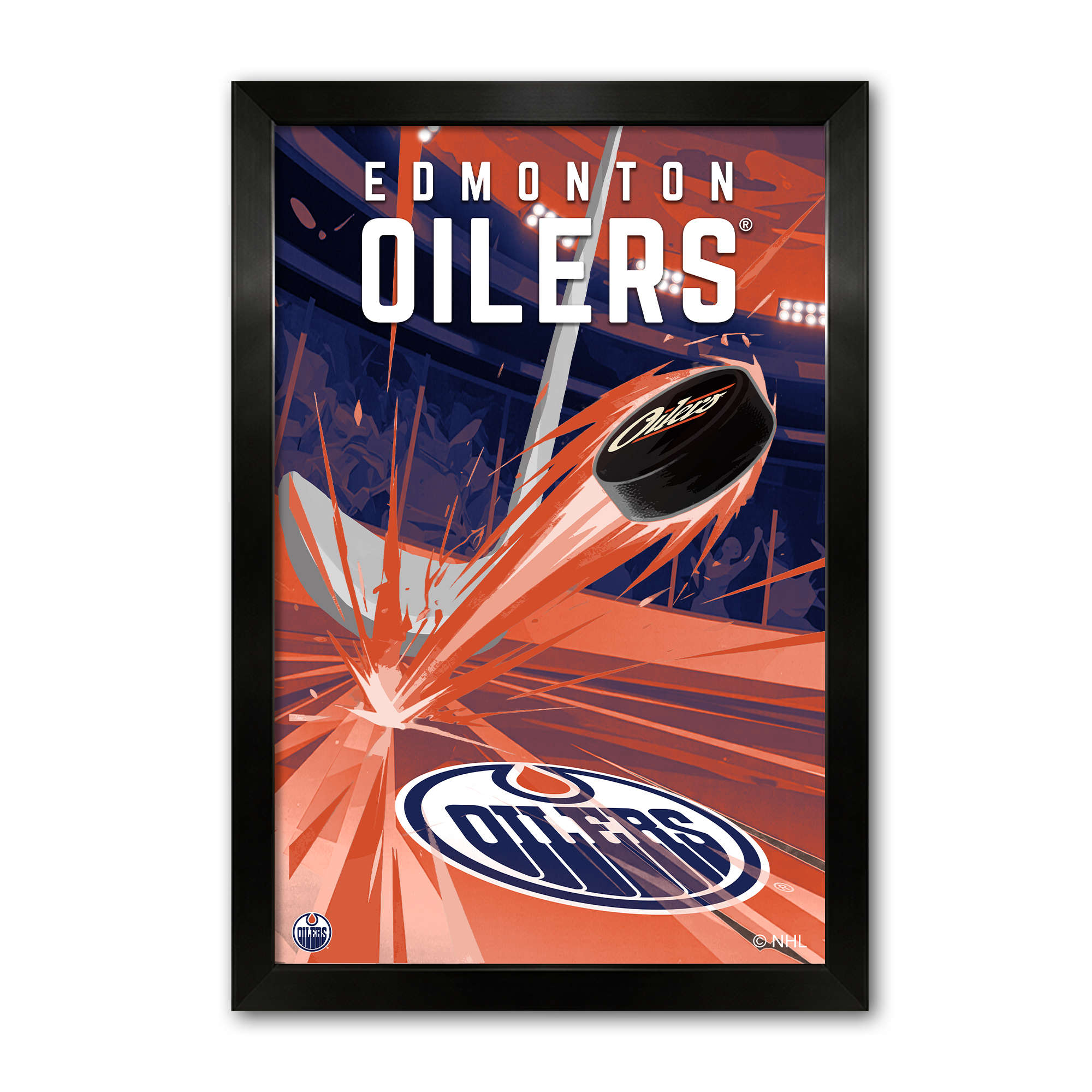 Edmonton Oilers 14" x 20" Framed Hockey Puck Blast Art Print