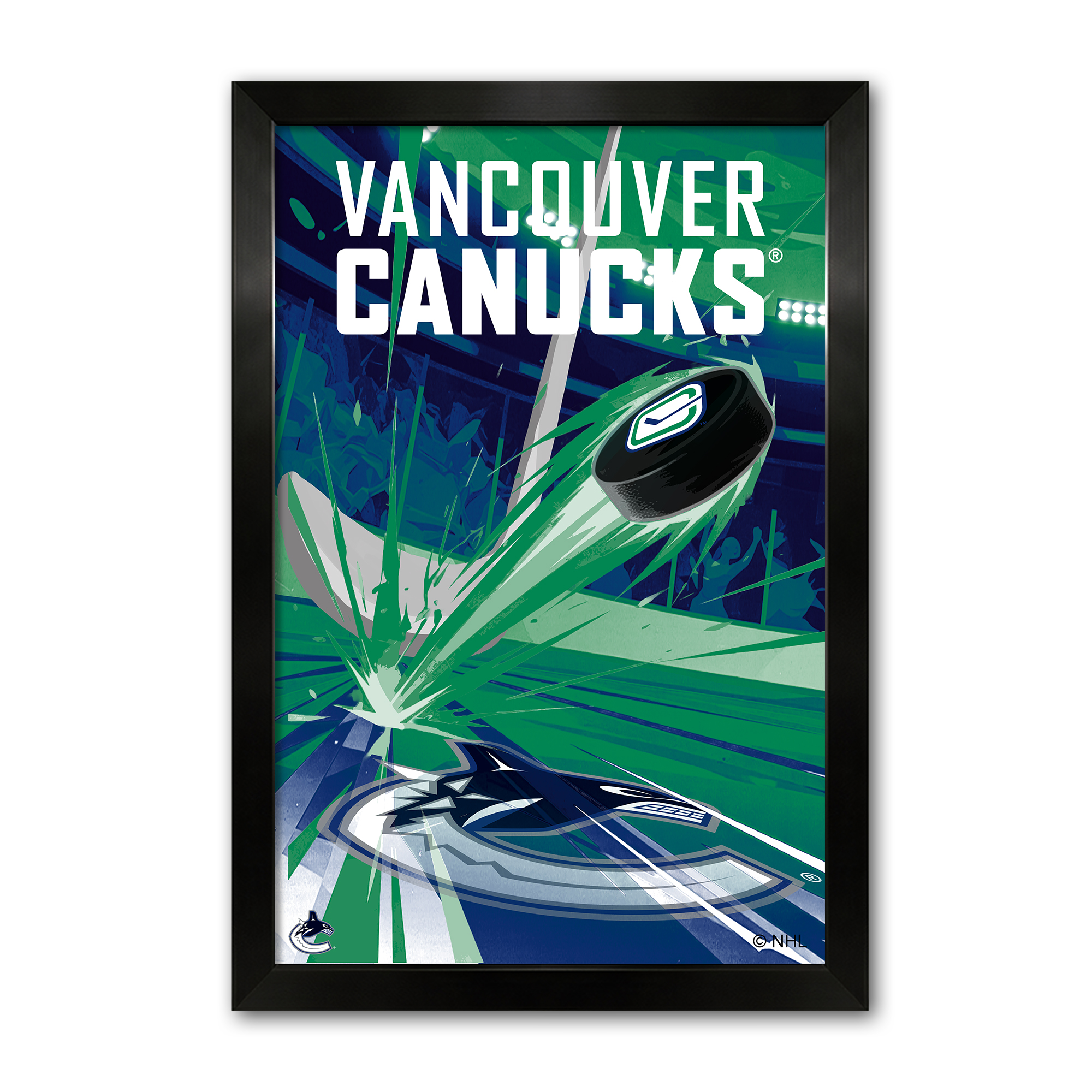 Vancouver Canucks 14" x 20" Framed Hockey Puck Blast Art Print